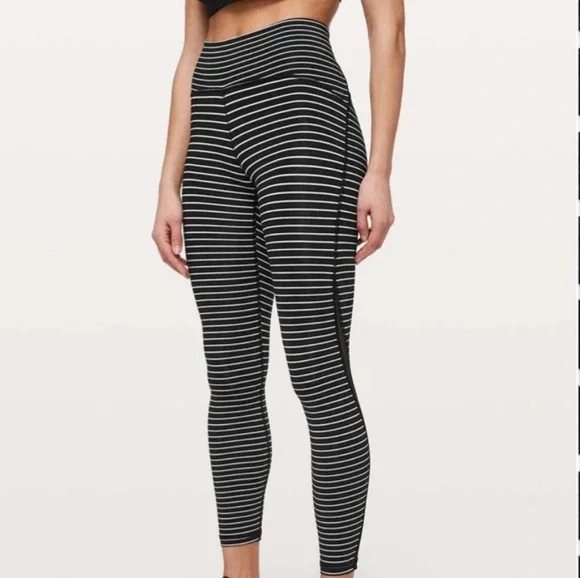 LuluLemon Black/White Striped Train Times Mesh 7/8’s Size 2 - Picture 1 of 6